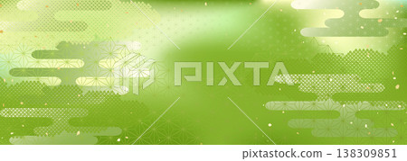 日式背景插圖，將讓人聯想到抹茶和牛奶的漸層色與傳統圖案結合。 138309851