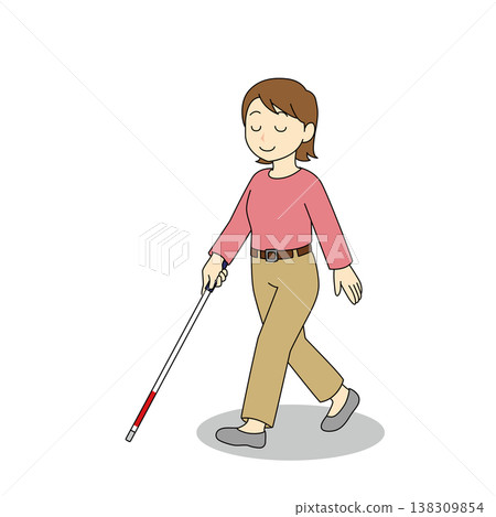 A woman using a white cane with a gentle touch A woman using a white cane with a gentle touch 138309854