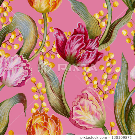 Watercolor tulips, floral seamless pattern. Vintage romantic spring garden background. Tulips flowers pattern. Spring. Holiday. Wrapping paper. Card. Flowers. Botanical print. Spring background. Watercolor tulips, floral seamless pattern. Vintage romantic spring garden background. Tulips flowers pattern. Spring. Holiday. Wrapping paper. Card. Flowers. Botanical print. Spring background. 138309875