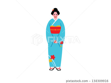 身著傳統日本和服的女性的插圖。 138309916