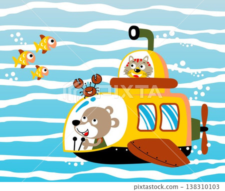 cartoon of submarine under deep blue sea with cute animals cartoon of submarine under deep blue sea with cute animals 138310103