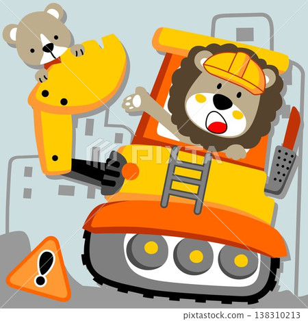 lions cartoon on digger 138310213