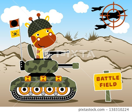 Giraffe cartoon on armored vehicle 138310224