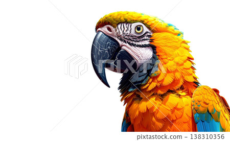 A beautiful blue and yellow macaw against a white background. 138310356