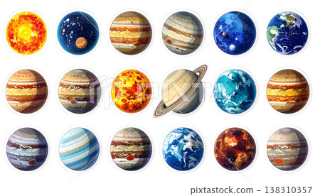 Illustration of a planet-like sphere, icon. Illustration of a planet-like sphere, icon. 138310357