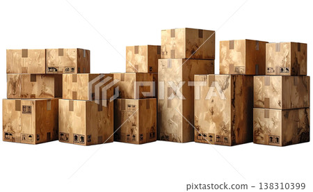 A brown cardboard box on a white background. A brown cardboard box on a white background. 138310399