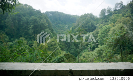 Empty stone table top with nature background. Ready for product display montage Empty stone table top with nature background. Ready for product display montage 138310906