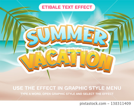 Summer Vacation 3D editable text effect 138311409