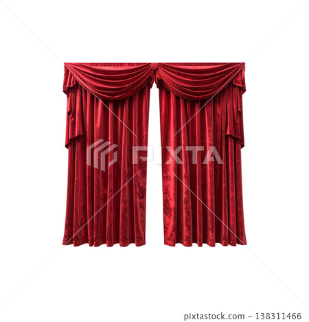 A classic red velvet theater curtain against a white background. 138311466