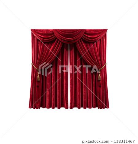 A classic red velvet theater curtain against a white background. A classic red velvet theater curtain against a white background. 138311467