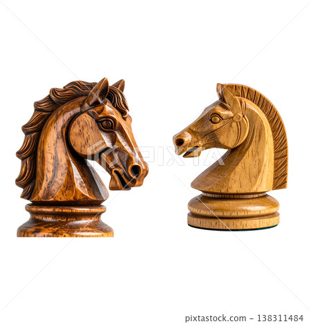 Antique wooden chess pieces with patterns on a white background. Antique wooden chess pieces with patterns on a white background. 138311484