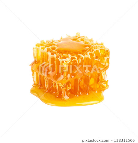 Fresh, high-quality golden honeycomb on a white background. 138311506
