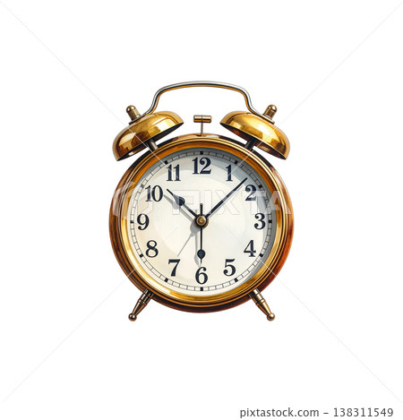 Vintage style metal alarm clock on a white background. Vintage style metal alarm clock on a white background. 138311549