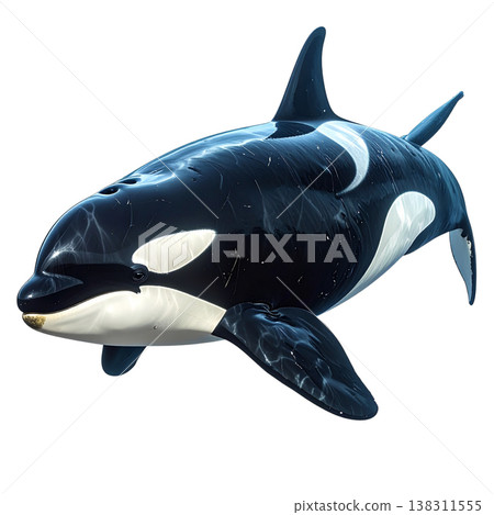 The cartoon illustration shows a whale swimming underwater against a white background. 138311555