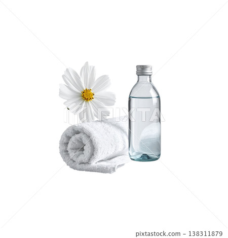 spa concept with white towel and water bottle spa concept with white towel and water bottle 138311879