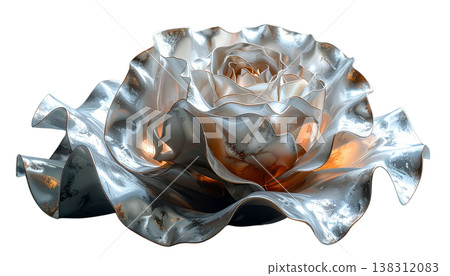 A 3D rendering of a silver rose on a white background.A 3D rendering of a silver rose on a white background. A 3D rendering of a silver rose on a white background.A 3D rendering of a silver rose on a white background. 138312083