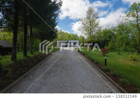 Modular modern minimalist low energy house with high efficiency heating and cooling and solar renewable energy 138312149