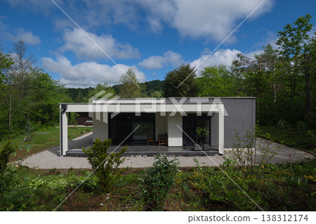 Modular modern minimalist house in woodland setting with low energy design and solar ready roof Modular modern minimalist house in woodland setting with low energy design and solar ready roof 138312174