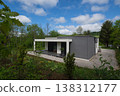 Modular modern minimalist low energy house with solar panels and hi efficiency heating and cooling in rural setting 138312177