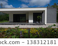 Modular modern minimalist home with covered terrace, garden and energy efficient design including solar renewable features 138312181