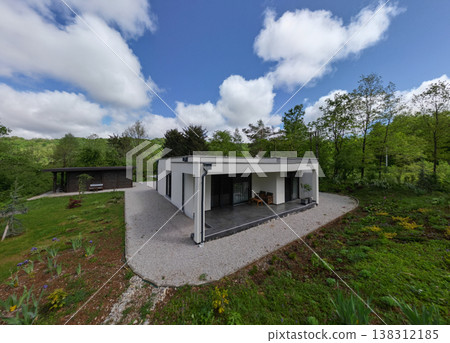 Modular modern minimalist low energy house with covered terrace and renewable solar friendly design Modular modern minimalist low energy house with covered terrace and renewable solar friendly design 138312185