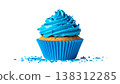 Delicious cupcakes, decorated with pink cream and colorful sprinkles, sit on a white background. 138312285