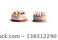 Delicious cupcakes, decorated with pink cream and colorful sprinkles, sit on a white background. 138312290