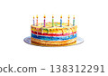 Delicious cupcakes, decorated with pink cream and colorful sprinkles, sit on a white background. 138312291