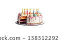 Delicious cupcakes, decorated with pink cream and colorful sprinkles, sit on a white background. 138312292