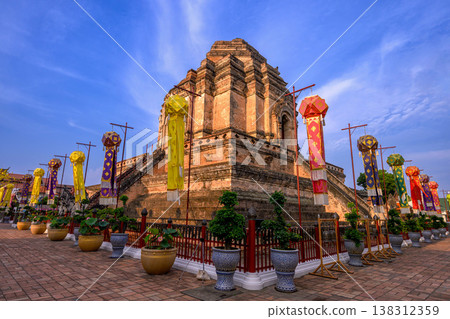 Pagoda of Chedi Luang Varavihara temple it ancient large pagoda is 700 years in Chiang Mai, Thailand. Pagoda of Chedi Luang Varavihara temple it ancient large pagoda is 700 years in Chiang Mai, Thailand. 138312359