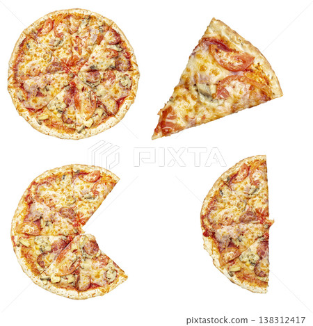 A professional food collage featuring a whole pizza, A professional food collage featuring a whole pizza, 138312417