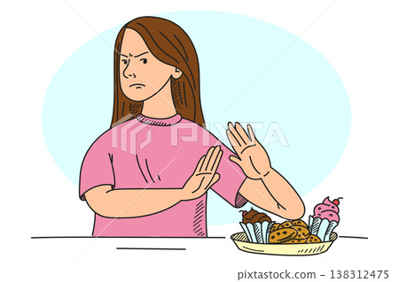 Teen girl refuses to eat sweet food Teen girl refuses to eat sweet food 138312475