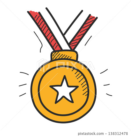 Golden medal doodle icon vector Golden medal doodle icon vector 138312478