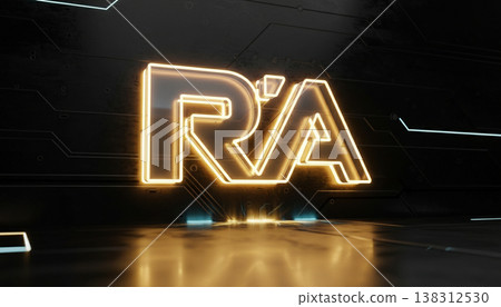 Design of the letter R'A with light gold color on a black background Design of the letter R'A with light gold color on a black background 138312530