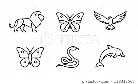 Animal and Butterfly Line Icons Animal and Butterfly Line Icons 138312565