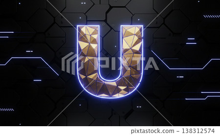 Futuristic Letter U Technology Circuit Neon Logo 138312574