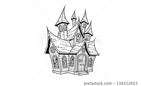 Vintage Hand Drawn Fantasy Castle Illustration Vintage Hand Drawn Fantasy Castle Illustration 138312653