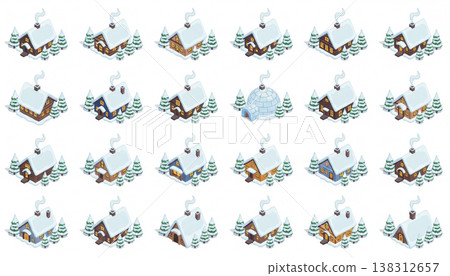 Seamless Cute Blue Character Pattern on White Background 138312657