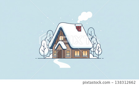 Minimalist Cute Winter House Illustration on Soft Blue Background 138312662