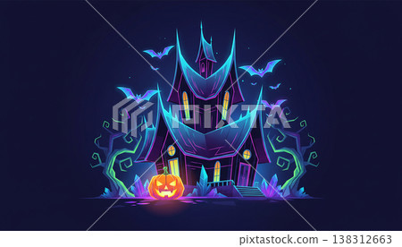 Halloween theme house and pumpkins black background Halloween theme house and pumpkins black background 138312663