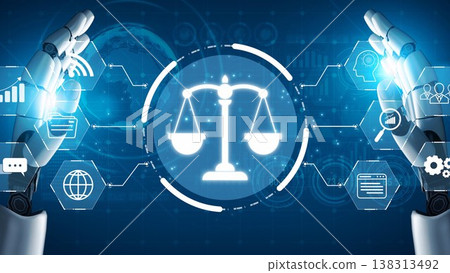 Digital law interface displaying justice scale, highlighting digital law Muxer Digital law interface displaying justice scale, highlighting digital law Muxer 138313492