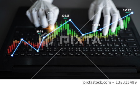 Artificial Intelligence Analyzing Financial Data on Laptop with Graphs and Stock Candlestick Charts in Modern Workspace Quark 138313499