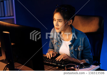 Stressful asian creative looking on pc to search project creator. Stratagem. Stressful asian creative looking on pc to search project creator. Stratagem. 138313506