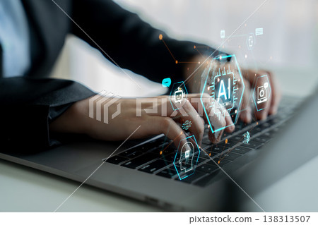 Global AI Assistant network and digital AI connectivity nodes connection. Corpus 138313507