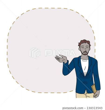 一幅隨意的插圖,描繪了一位男性商務人士在圓形畫框中傳遞訊息。 一幅隨意的插圖,描繪了一位男性商務人士在圓形畫框中傳遞訊息。 138313543