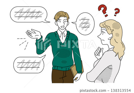 A business illustration depicting misunderstandings caused by a lack of communication between male and female colleagues. 138313554