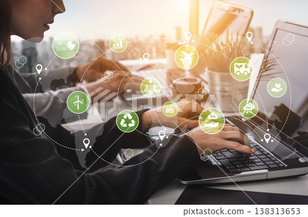 Global net zero and environmental sustainability network concept Parse 138313653