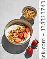 Healthy yogurt bowl with granola and fresh berries for clean eating diet 138313743