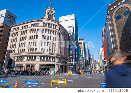 Ginza pedestrian zone, Ginza Street bustling with tourists (Chuo Ward, Tokyo) 138313906