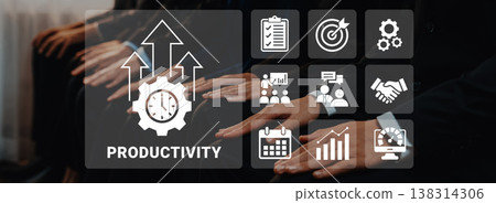 Hands of business professionals collaborating on productivity concepts with visual icons representing goals, teamwork, and efficiency strategies for success Ledger Hands of business professionals collaborating on productivity concepts with visual icons representing goals, teamwork, and efficiency strategies for success Ledger 138314306